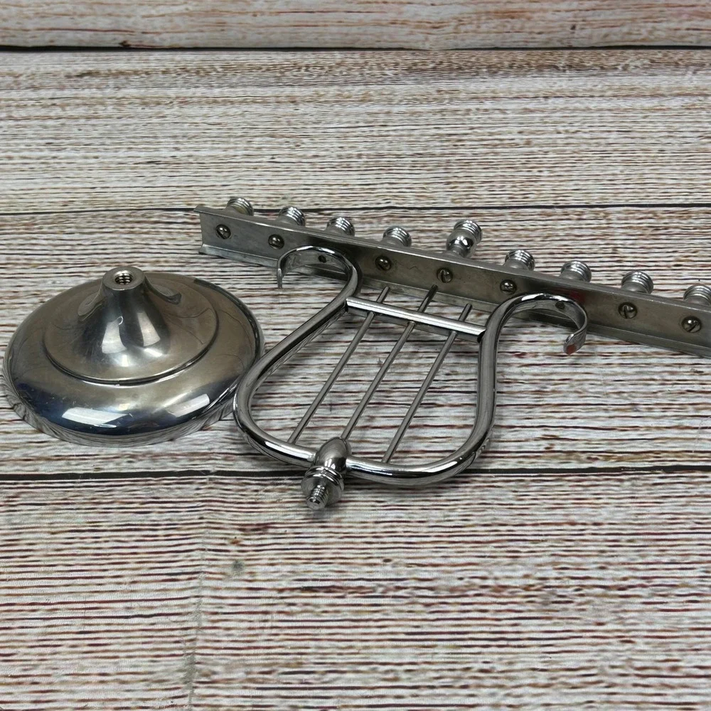 Vintage R.C. Silver‎ Tone Lyre Harp Hanukkah Tilted Menorah Chanukiah